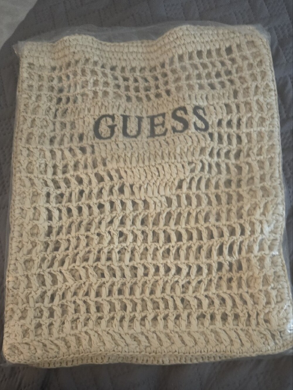 GUESS Cream Crochet Logo Tote